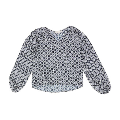Navy Graphic Long Sleeve Blouse