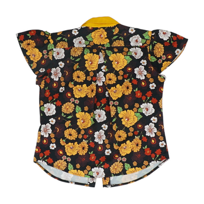 Black Floral Button Down