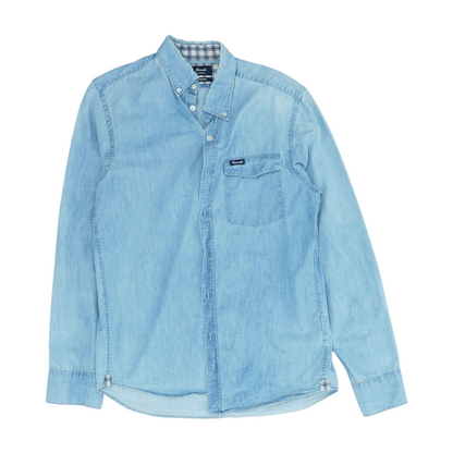 Blue Solid Long Sleeve Button Down