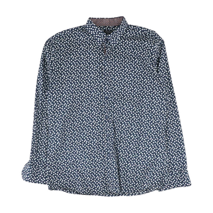 Navy Abstract Long Sleeve Button Down