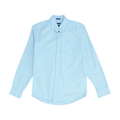 Blue Solid Long Sleeve Button Down