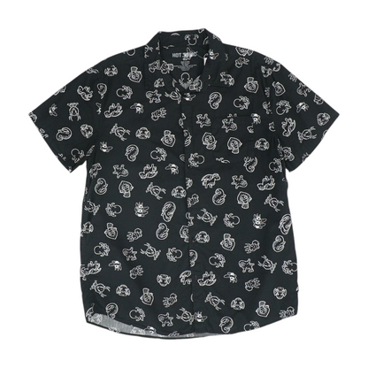 Black Print Short Sleeve Button Down