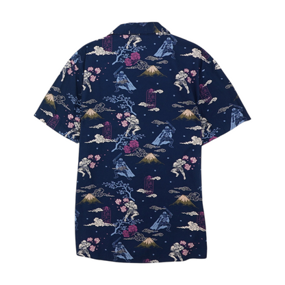 Navy Graphic Short Sleeve Button Down