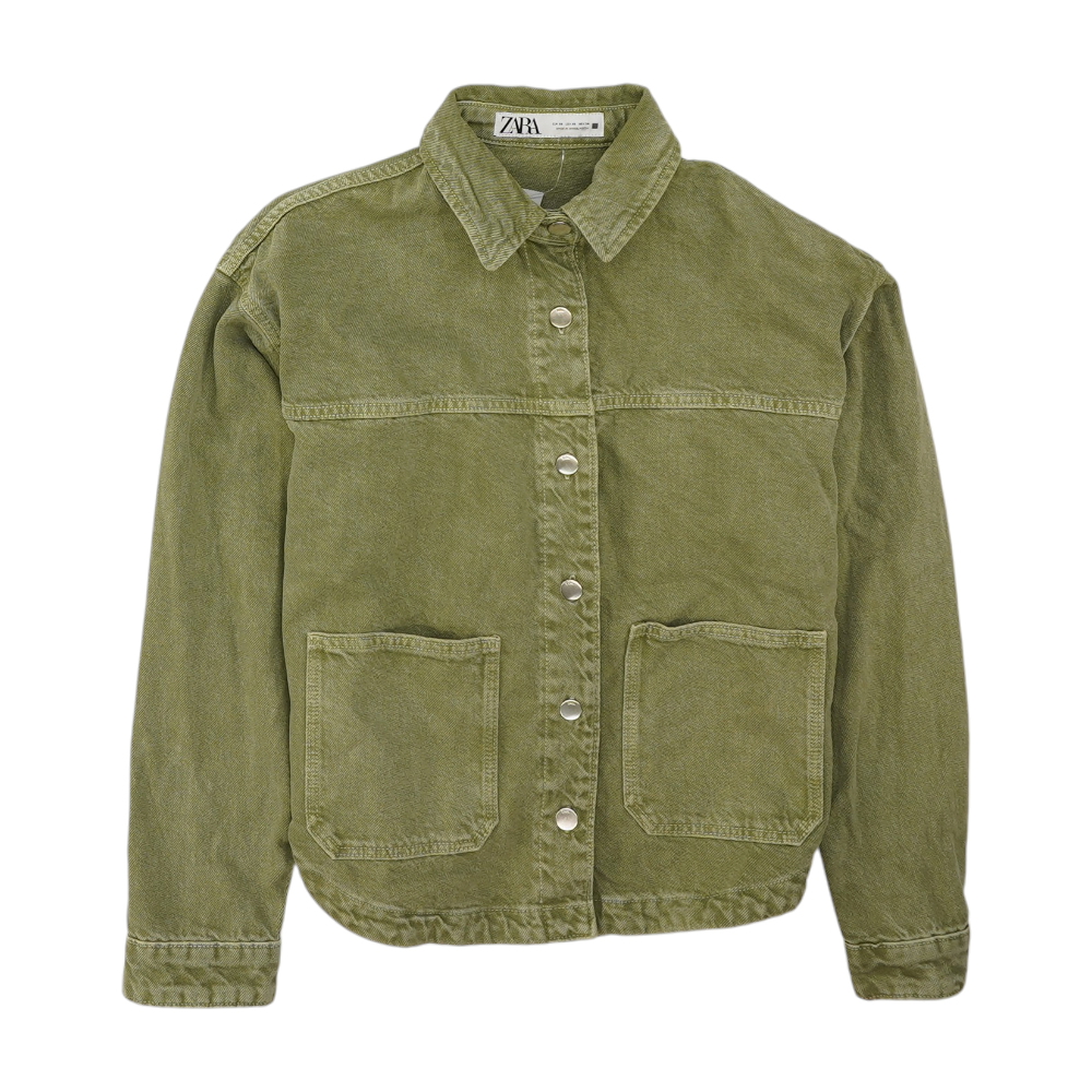 Green Solid Denim Jacket