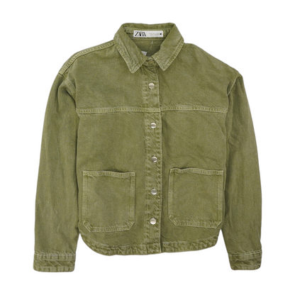 Green Solid Denim Jacket
