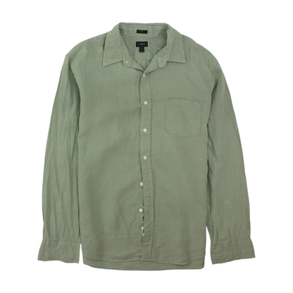 Green Solid Long Sleeve Button Down