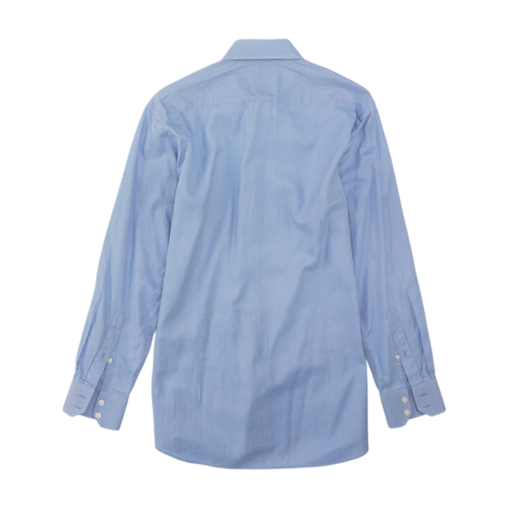 Blue Herringbone Long Sleeve Button Down