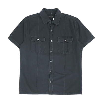 Black Solid Short Sleeve Button Down