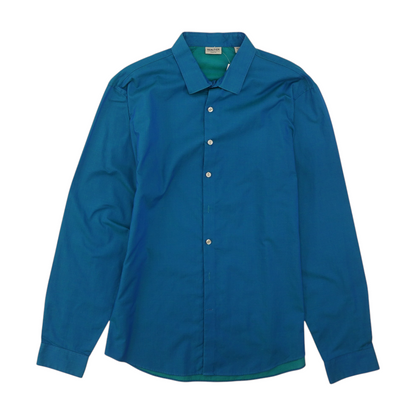 Blue Solid Long Sleeve Button Down