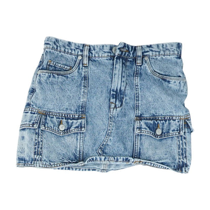 Blue Solid Mini Skirt