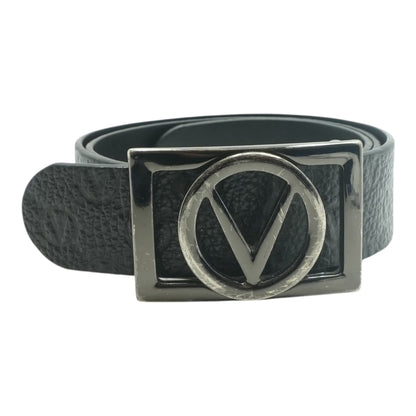 Black Logo Embossed Monogram Leather Belt with a Silver-Toned Logo Buckle