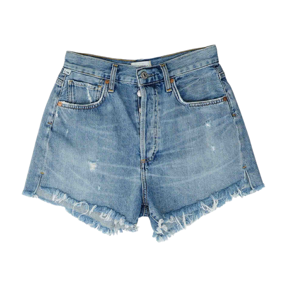 Blue Solid Denim Shorts
