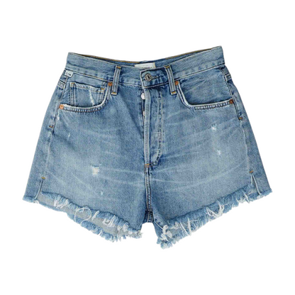 Blue Solid Denim Shorts