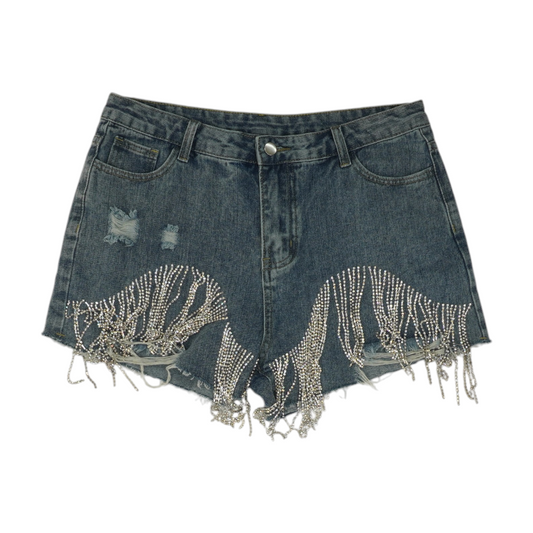 Blue Solid Denim Shorts