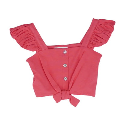 Pink Solid Short Sleeve Blouse