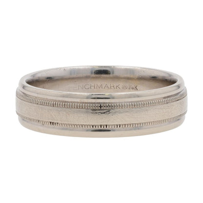 14K White Gold Coin Edge Grooved Band
