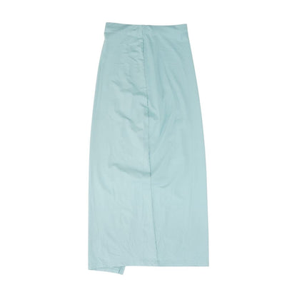 Blue Solid Midi Skirt