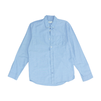 Blue Solid Long Sleeve Button Down