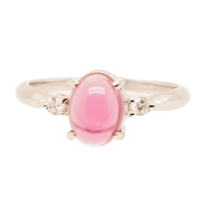 Platinum Pink Tourmaline Cabochon With Diamond Accents Ring