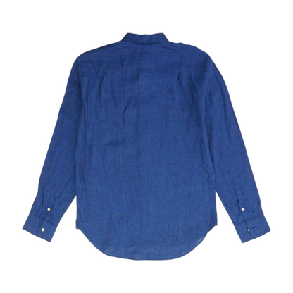Blue Solid Long Sleeve Button Down
