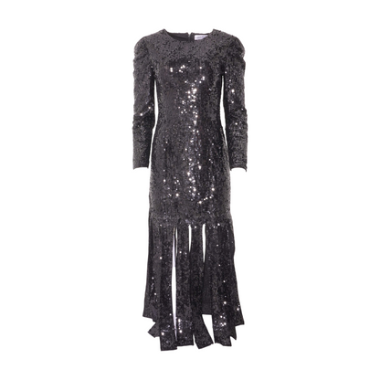 Black Long Sleeve High Neck Carwash Panel Dress