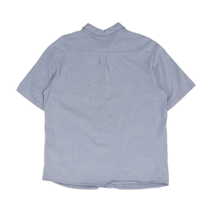 Blue Solid Short Sleeve Button Down