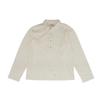 Cream Solid Long Sleeve Polo