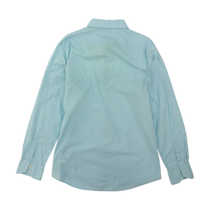 Blue Solid Long Sleeve Button Down