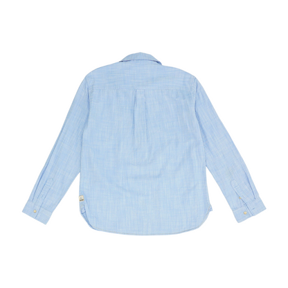 Blue Solid Long Sleeve Button Down