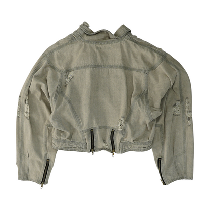 Gray Solid Denim Jacket