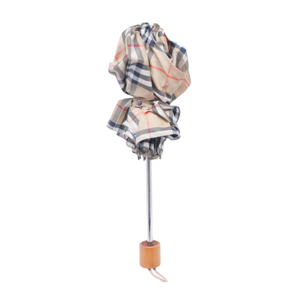 Wood Handled Burberry's Vintage Nova Check Folding/Compact Umbrella – Image 2