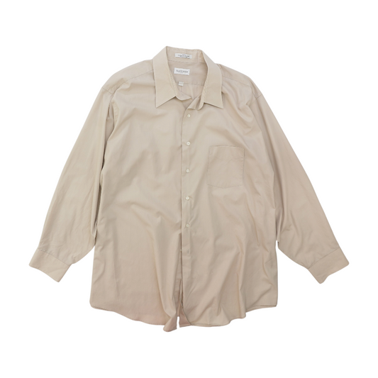 Beige Big & Tall Solid Long Sleeve Button Down