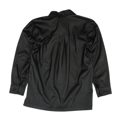 Black Solid Faux Leather Jacket