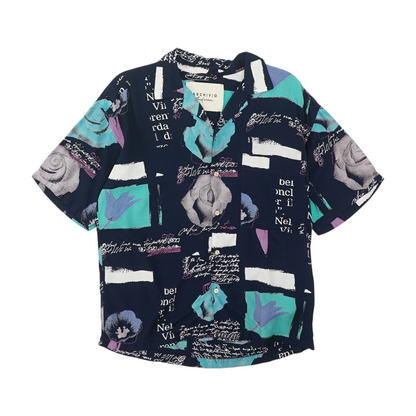 Navy Graphic Short Sleeve Button Down
