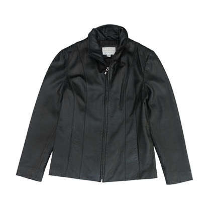 Black Solid Leather Jacket