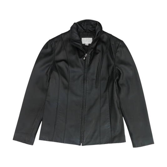 Black Solid Leather Jacket