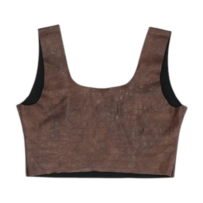 Brown Animal Print Cropped Blouse
