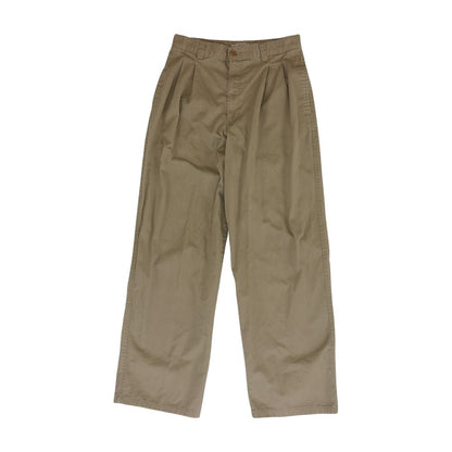 Vintage Beige Solid Pleat-Front Slacks