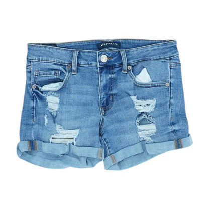 Blue Solid Denim Shorts
