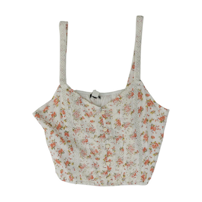 White Floral Cropped Blouse