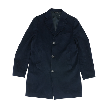 Navy Solid Wool and Silk Blend Coat