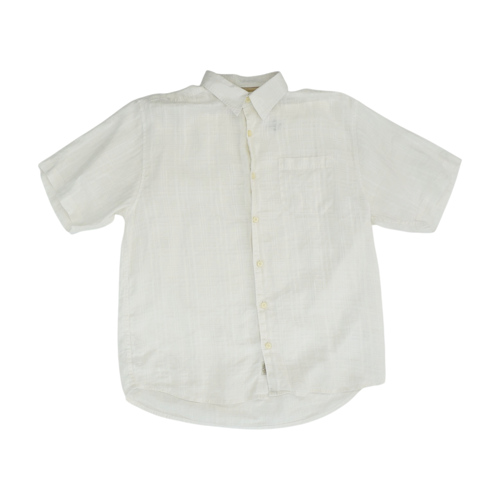 Cream Solid Short Sleeve Button Down