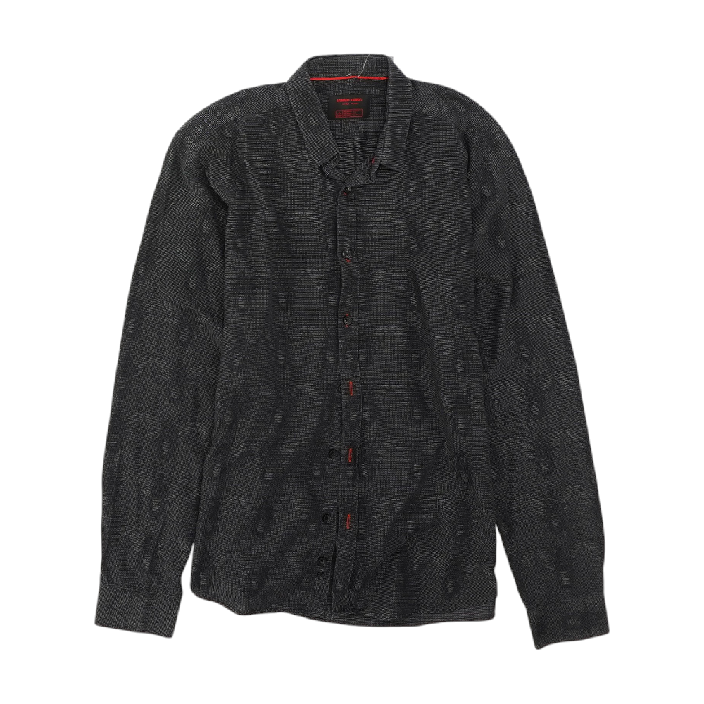 Black Graphic Long Sleeve Button Down