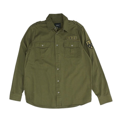 Olive Solid Long Sleeve Button Down
