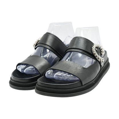 Black Marga Leather Slides