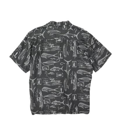 Black Print Short Sleeve Button Down