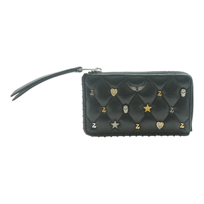 Black Zv Card Lucky-Charms Leather Cardholder