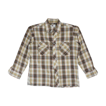 Vintage Beige Plaid Long Sleeve Button Down