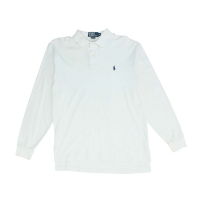 White Solid Long Sleeve Polo
