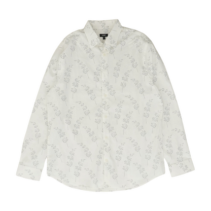White Print Long Sleeve Button Down